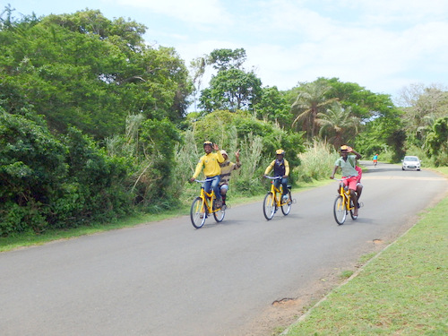 We greeted a group of bike riders.